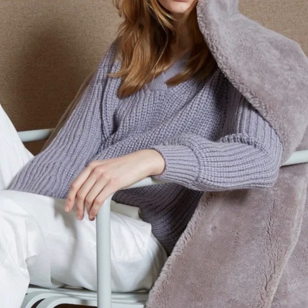 Apiece Apart Astro Alpaca Wool V Neck Sweater Small in Purple Puff Sleeves